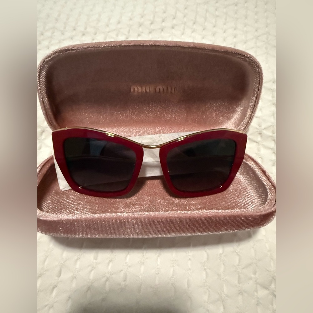 Miu Miu Red Cat-Eye Women's Sunglasses with Dark Lenses